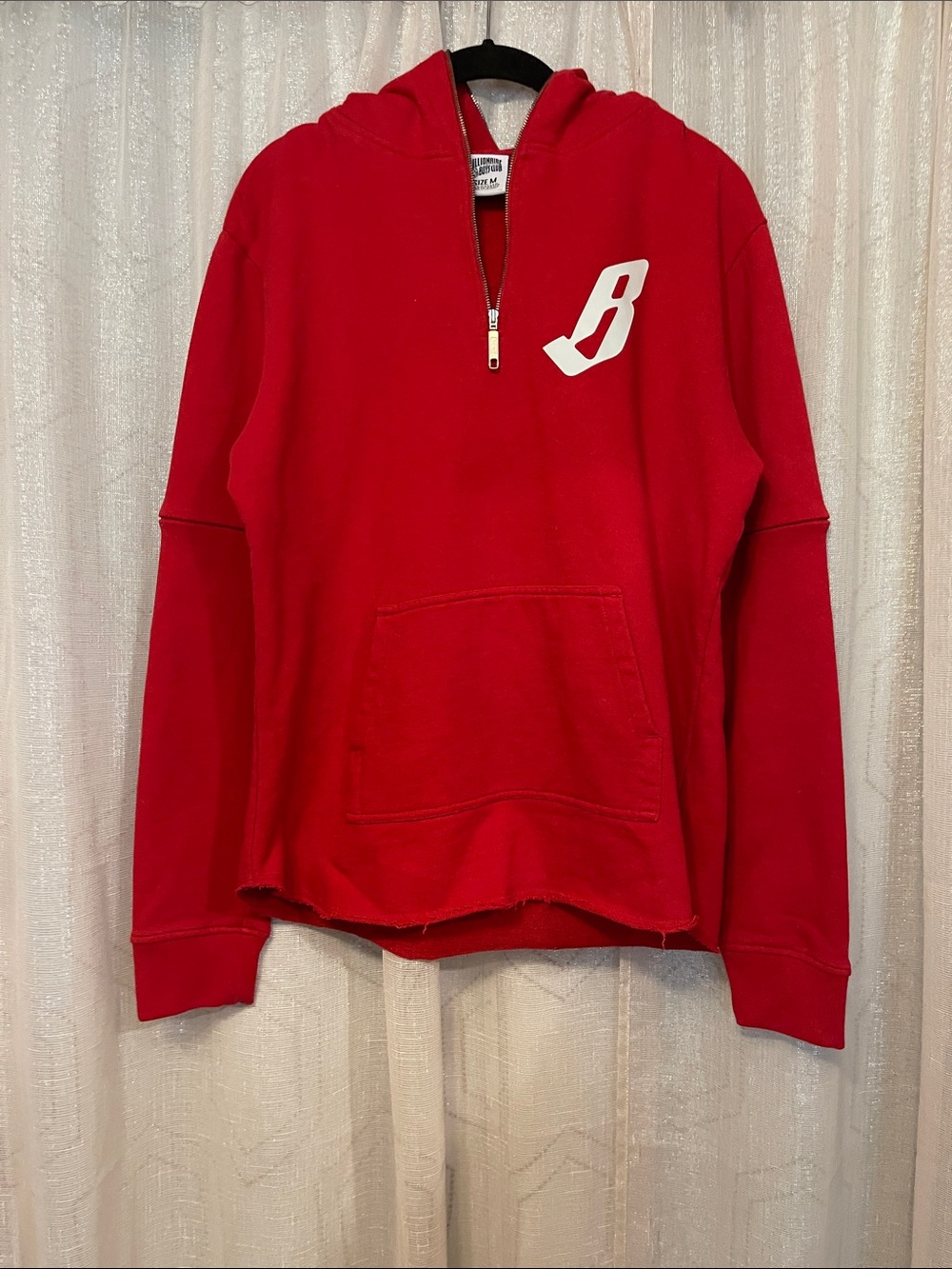 Billionaire Boys Club Red Full-Zip Hoodie with White 'B' Logo Removable Sleeves